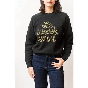 CLARE V. le weekend sweatshirt in black & gold sz M
